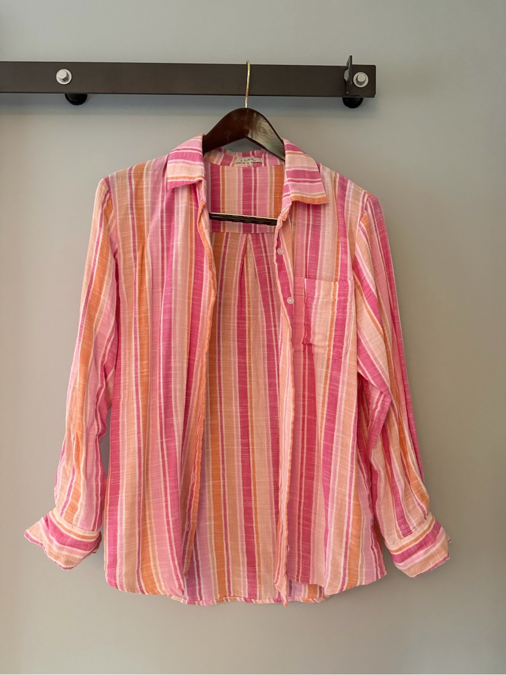 Z Supply Pink and Orange Striped Button Down Shirt